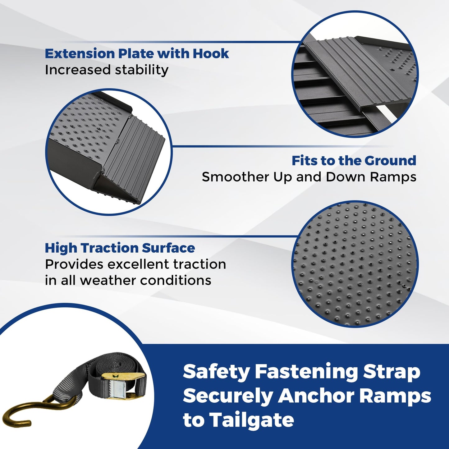 Aluminum Truck Ramps for ATV, UTV, Lawn Mower, Pickup Trucks - 1500LB Capacity 7.5FT Heavy Duty Loading Ramps with Handle & Buckle, Black, 2PCS