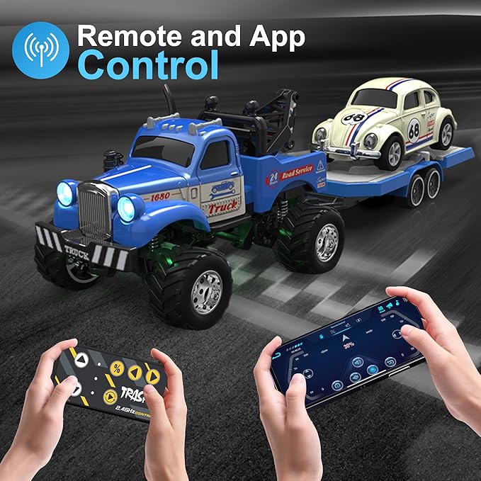 MOONTOY 1:64 Scale Mini Alloy Truck RC Car with LED Lights 2.4Ghz Remote and App Control Toy Car 3-Speed Adjustment Pocket Toy Car for Kids 4-8 Years and Adults (Red)