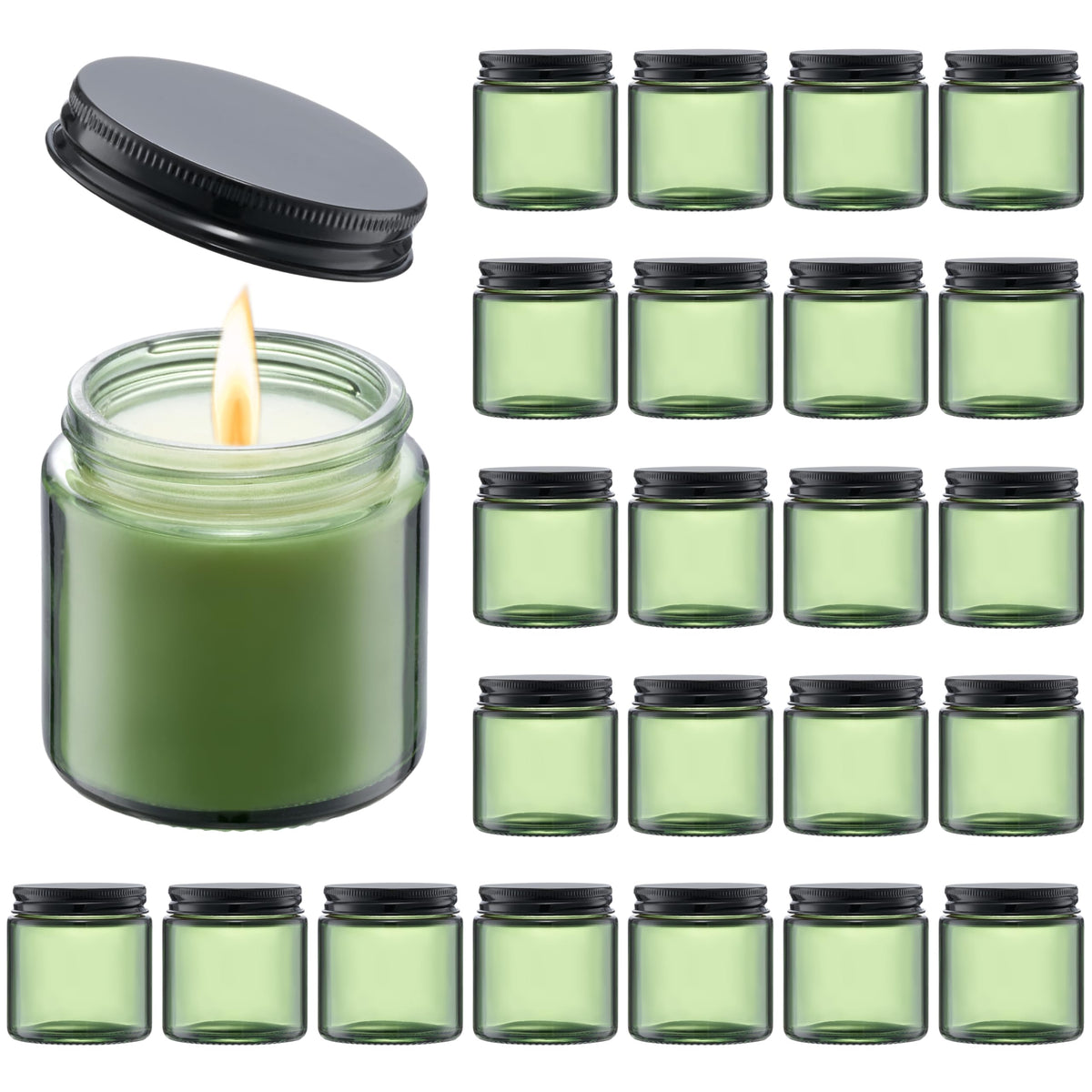 Danmu 3 oz Blue Glass Candle Jars with Gold Lids - Threaded Seal Candle Making Kit & Supplies, Thick Empty Candle Jars for DIY, Storage, Wedding Favors 24 Pack