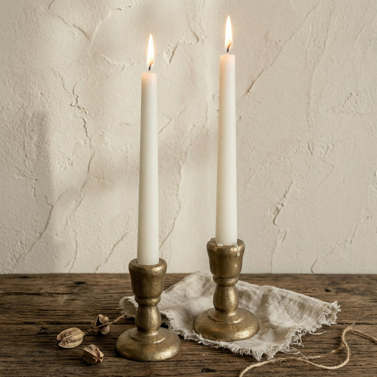 Cast Iron Candle Holders Antique Brass Iron Taper Candle Holders Set of 2, Decorative Metal Candlestick Stands for Weddings, Dining, Parties, and Home Decor
