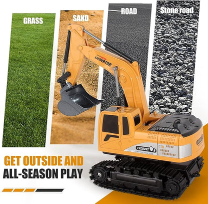 Remote Control Excavator Toys for Boys RC Excavator Toy for Boys 3 4 5 6 7 8 Year Old Kids Christmas Birthday GiftRC Digger Truck Construction Vehicles with Metal Shovel &amp Light