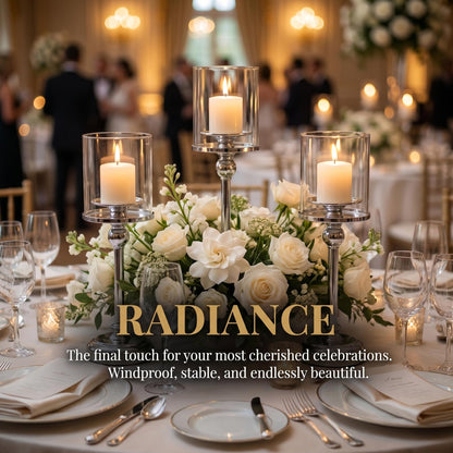 Oakernel Sliver Hurricane Candle Holders - Set of 3 Tall Candlestick Holders Windproof Taper Candle Holders, Metal Stand for Table Centerpiece Outdoor Indoor Wedding Party Holiday Decor