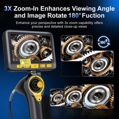 360°Articulating Borescope Camera - JESERAL 5" HD 1080P Inspection Camera Screen with 6 Light, Endoscope with 6.2mm IP67 Waterproof Probe, 3X Zoom 4-Way Borescope Engine with 1M Flexible Cable