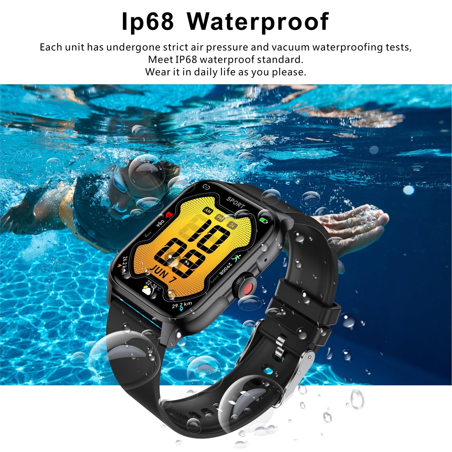 Yihou Fitness Tracker Heart Rate Blood Pressure Watch Blood Oxygen Monitor Pedometer Step Counter Activity Tracker Big Fitness Tracker for Women Men Smart Watch for Android Phones Compatible iPhone