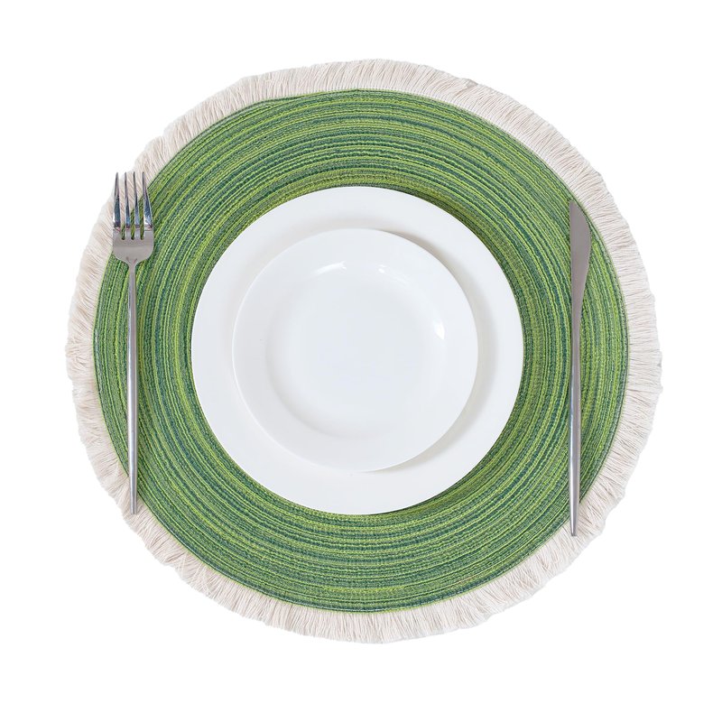 Leetaltree 15 Inch Boho Braided Placemats Set of 4 - Round Cotton Table Mats with Tassel Fringe Washable & Heat Resistant for Dining Table, Farmhouse Kitchen Decor(Beige,Set of 4)