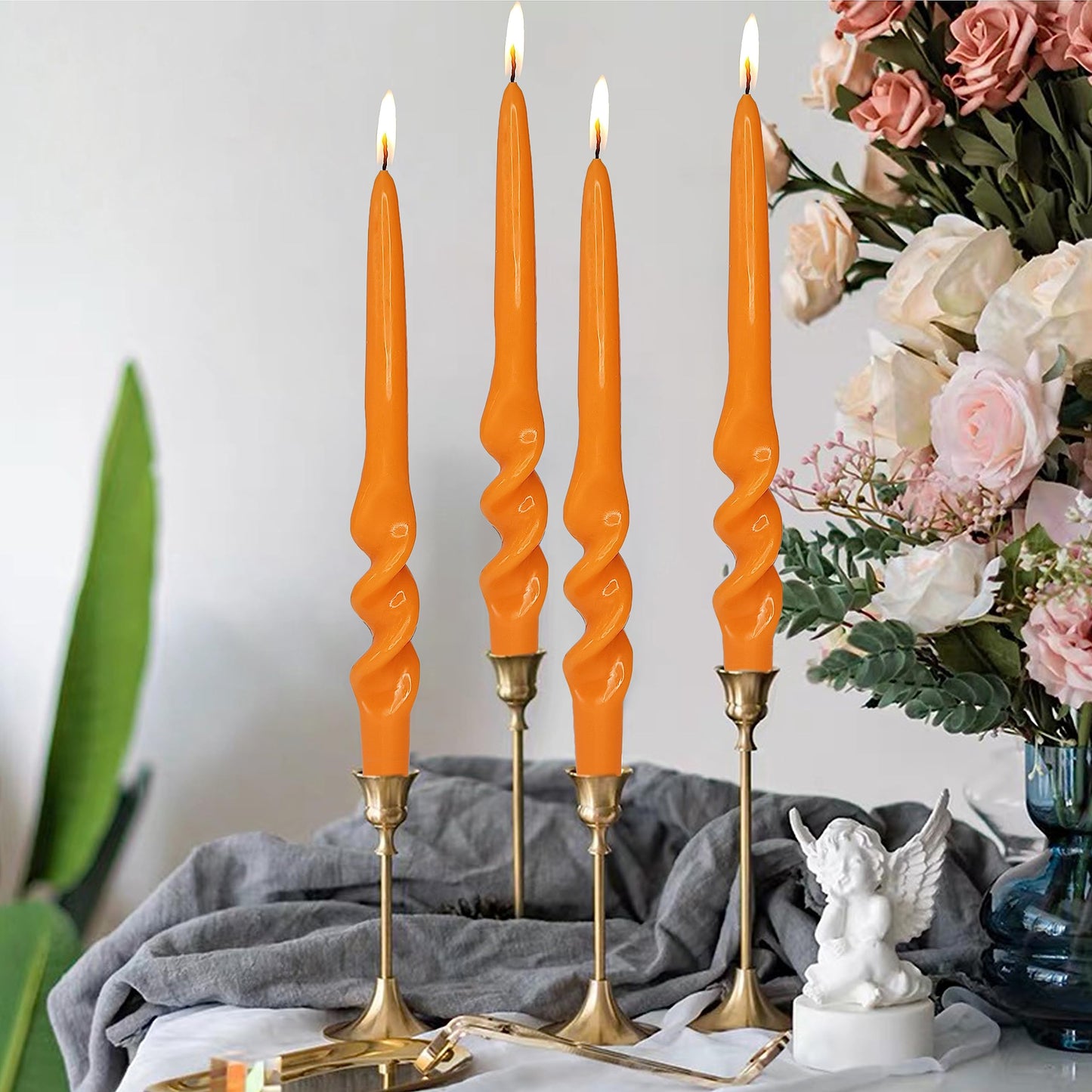 Orange Candlesticks Spiral Taper Candles Twisted Candles Unscented Candle Stick Smokeless Candle for Halloween Christmas Home Decor Relaxation All Occasions