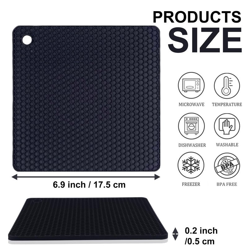 AICMEI Silicone Trivets for Hot Pots and Pans,Multipurpose Non Slip Heat Resistant Pot Holder,Heat Resistant Pot Holders Silicone Mats for Kitchen Countertops/Table (Square)