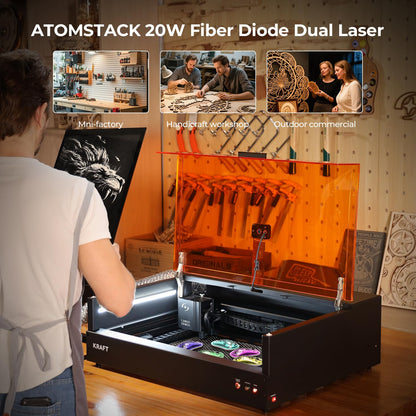 ATOMSTACK Kraft 20W Dual Laser Engraving Machine 1.2W 1064 Laser, 600mm/s Engraving Speed, ''19.6'x12.6'' Laser Cutting Machine, Laser Engraver for Wood, Metal and Acrylic