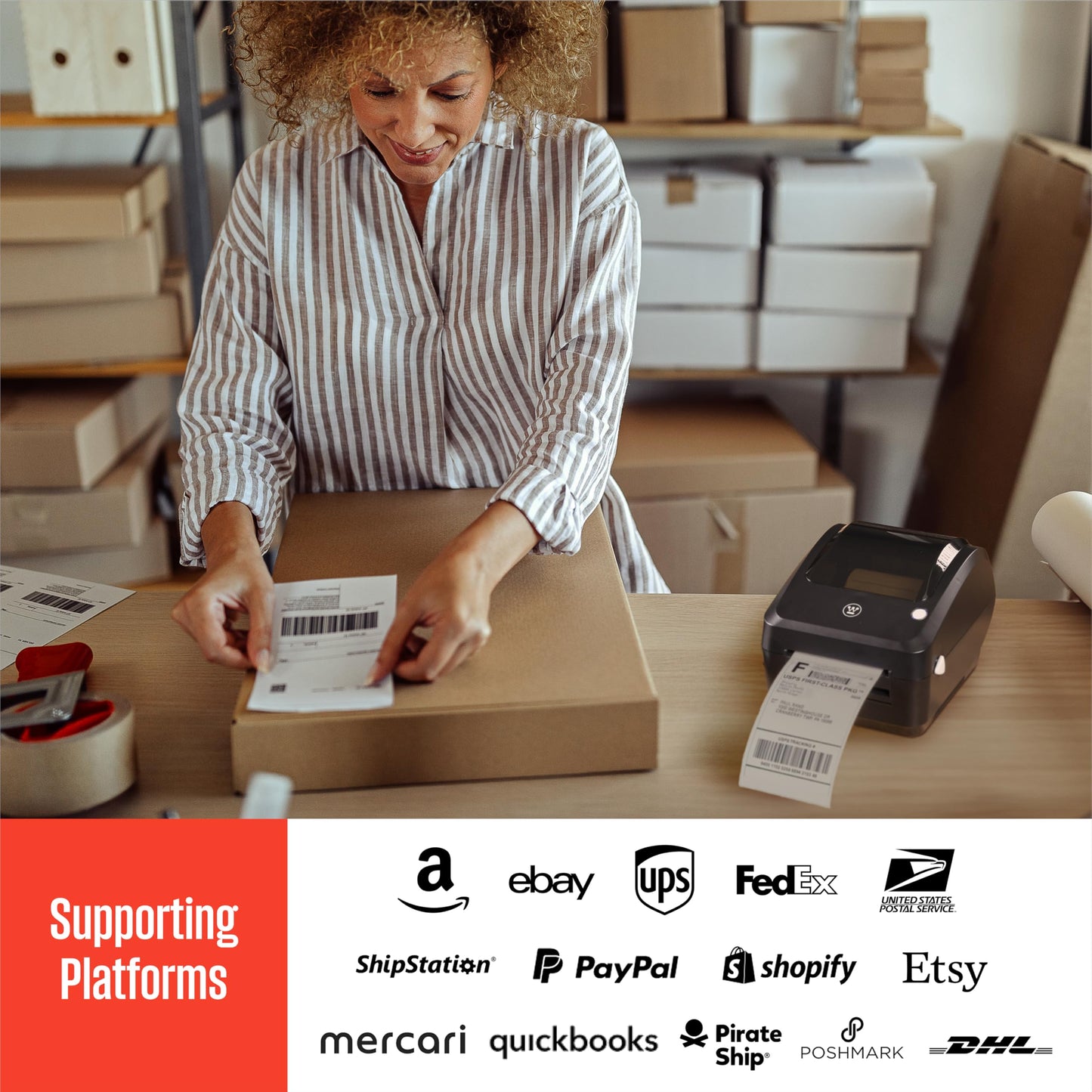 Westinghouse Thermal Shipping Label Printer USB, 4x6 Label Commercial Grade, Compatible with USPS, UPS, FedEx, Shopify, Amazon, Small Business, Desktop Label Printer for Packages, Includes Labels