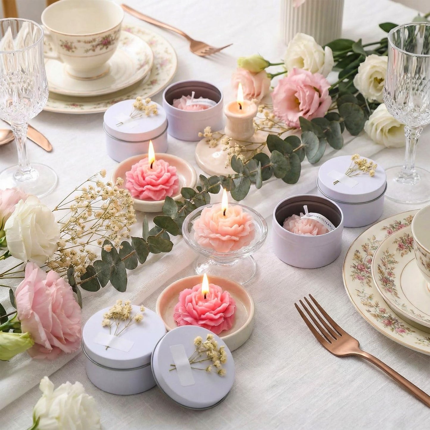 Threlaco 12 Pcs Flower Candles Scented Bridesmaid Gift Set Soy Wax Aromatherapy Candles Bulk for Wedding Bridal Shower Home Guests Women Valentines Mothers Day Anniversaries Favor(Pink Gradient)