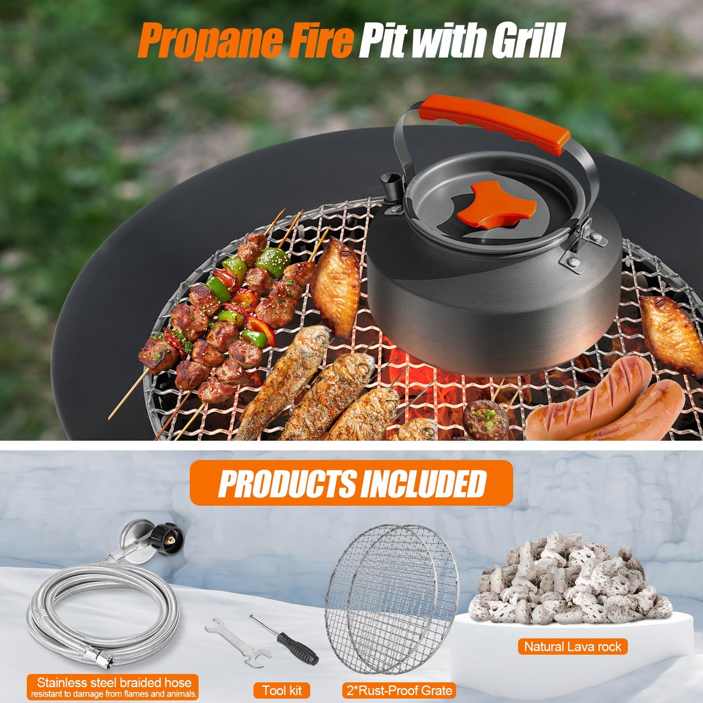 GasBRUH 19″ Outdoor Portable Propane Fire Pit with Grill Grate, Cover&Carry Kit,60,000 BTU Camping Propane Firepit,Smokeless Gas Firebowl, Portable Gas Fire Pit for Outside Patio,Camping,RV