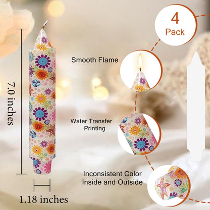 7 inch Short Candle Floral Candle Sticks Printed Candlestick Handmade Unscented Taper Candle 4 Pack Sunflower Tapered Candles for Home Dinner Wedding Holiday