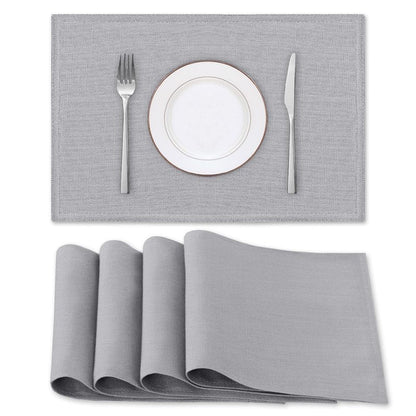 H.VERSAILTEX Linen Placemats Set of 4 Premium Solid Table Placemats for Dining Table Spill-Proof Waterproof Table Mats Heat-Resistant Kitchen Table Mats Washable, 12x18 inches, Grey