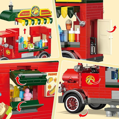 Taco Food Truck Building Set Building Toy Pretend Play Set for Kids Girls and Boys Dining Table &amp Chair Menu Hot Dog Sauces Fun Gift Idea for Birthdays &amp Holidays Friend Building Time