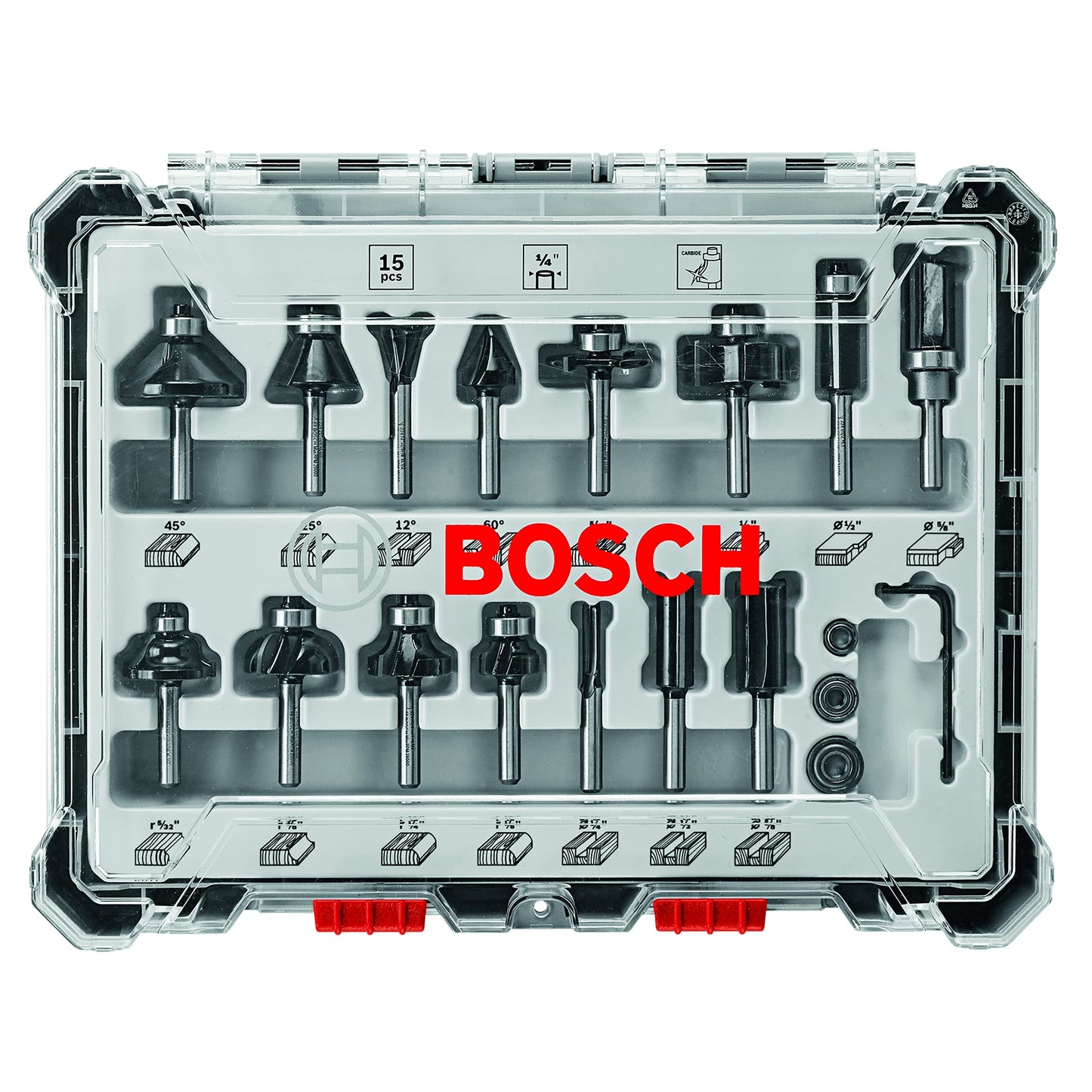 BOSCH 1617EVSPK Wood 12 Amp Router Tool Combo Kit - 2.25 Horsepower Plunge Router & Fixed Base with a Variable Speed&BOSCH 15 pc. Carbide-Tipped Wood Router Bit Set
