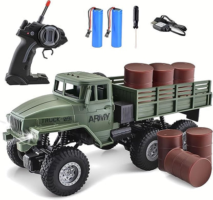 RC Military Truck 6x6 Road Remote Control Car 1/16 Scale Remote Control Truck 4WD All Terrain Rock Army Transport Vehicle Toy Vehicle for Kids Children Boy Gift