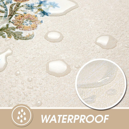 AIRCOWRIE Waterproof Vinyl Tablecloths, Heavy Duty Oil Proof Spill Proof Plastic Table Cloth, Wipe Clean PVC Table Cover for Spring Indoor and Outdoor Use (Embroidery Flower, 54”×78”, Rectangle)