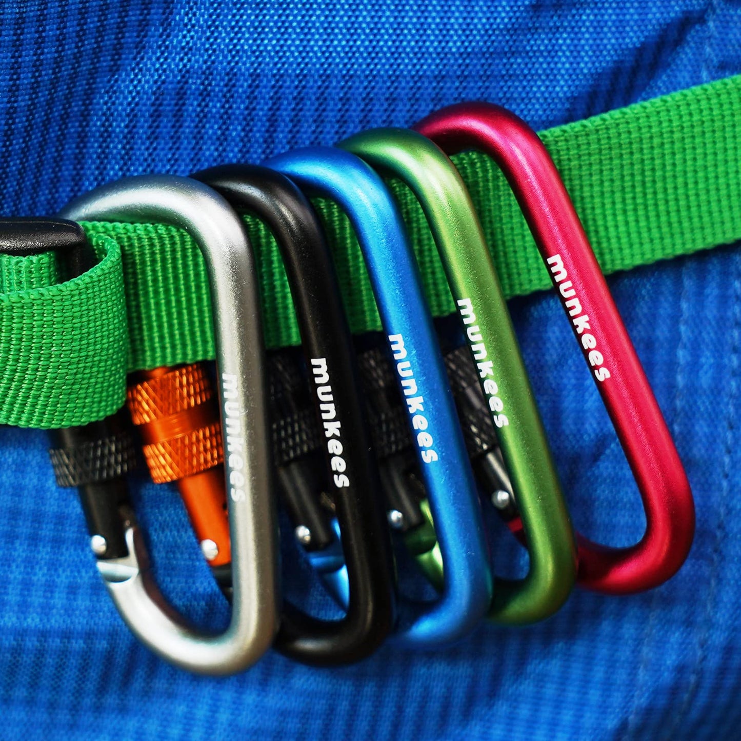 munkees Small Carabiner Clip Keychain 2 Pack, Mini Caribeener 2 inch to 3" for Keys Aluminum Alloy Biner Lightweights for Bottle Buckle, Backpack Hook (Small, Green with Lock)