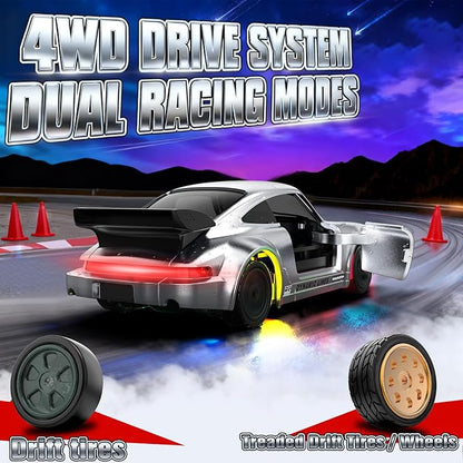 RC Drift Car 1/43 Mini RC Drift Car with Gyro 2.4GHz Full Proportional Control 20KM/H 4WD High Speed Remote Control Alloy LED Lights &amp Drift Tires Toys Gift for Adults Boys and Girls