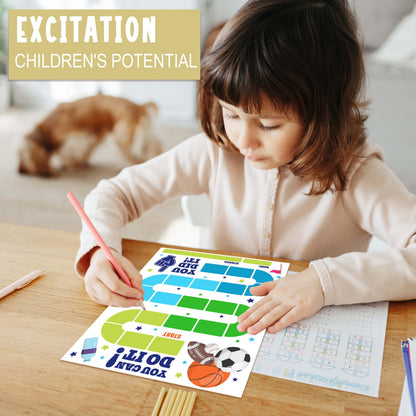 20 Sports Reward Chart with 432 Round Stickers, Incentive Behavior Chart for Kids at Home Classroom, Kids Routine Daily Chore Sticker Chart-B14