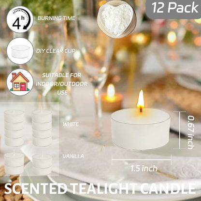 Vanilla Scented Tea Light Candles Handmade White Tealight Candles 4 Hour Clean Burning for Weddings Dinner Date Nights Spa Bath Meditation Relaxation