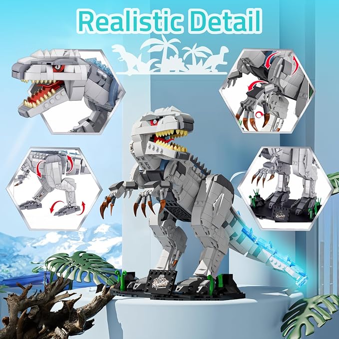 Light Up Dinosaur Building Block Sets Glowing Tyrannosaur Building Kits Construction Dino Educational Building Sets for Boy 6+ and Adult 23.6 Inch Big Size