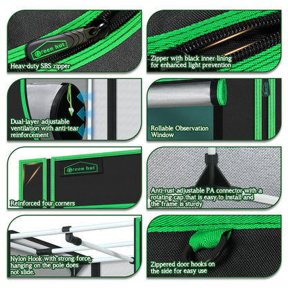 Green Hut 60"x60"x78" 600D Mylar Hydroponic Growing Tents for Plants Inside Reflective Grow Tent Growing Room Hydroponic System 5x5 Grow Tent
