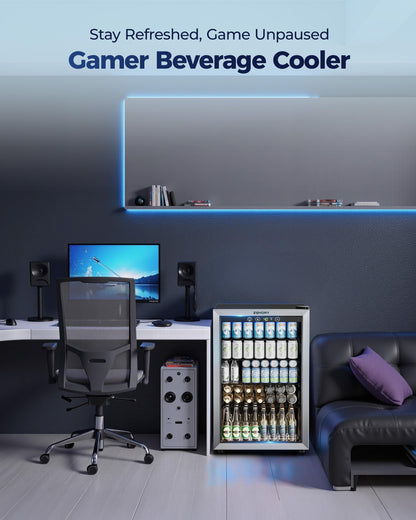 EUHOMY 4.5 Cu.ft Beverage Refrigerator and Cooler, 145 Can Mini fridge with Glass Door for Soda Beer Wine, Small Drink Dispenser with Digital Adjustable Thermostat for Home Office Bar