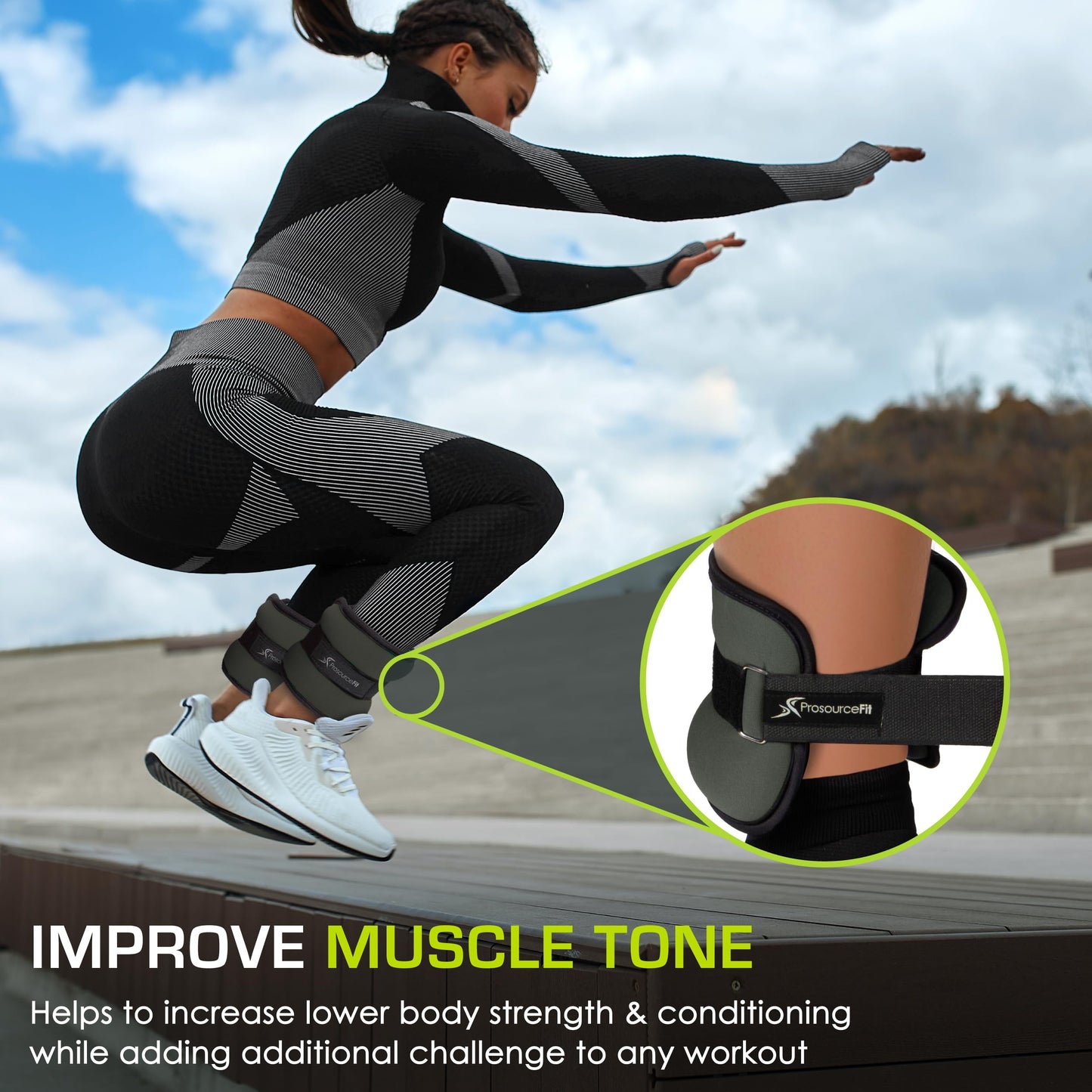 ProsourceFit Ankle / Wrist and Arm / Leg Weights Set of 2, Adjustable Strap 1 lb-5 lb, Adjustable Weight 15 lb, 10 lb, 7 lb for Men and Women