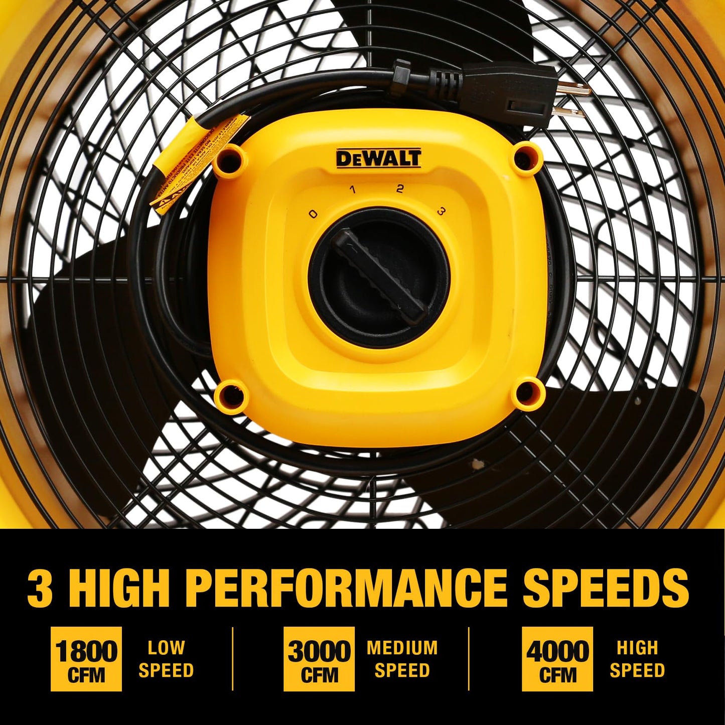 DEWALT 16 Inch Floor Fan, 360° Adjustable Tilting Airflow Fan, 3-Speed 4000 CFM Max, Hook Hangable, Wall Mount for Garage, Basement, Gym, Heavy Duty Barrel Shop Fan DXF1616