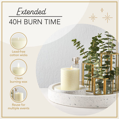 Melt Candle Pillar Candles, 3 Pack - Unscented Candles for Home, Church, Weddings, & More - 3" x 4", Ivory