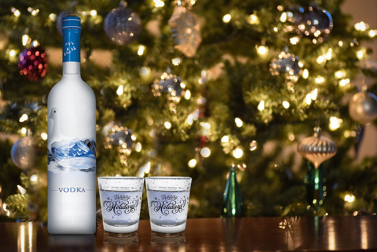 Bisyata Christmas Shot Glasses - Happy Holiday Print - Set of 2-2oz (Happy Holiday, Black Print - 2 Shots)