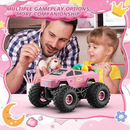 Remote Control Car Cyber RC Truck Toy 1:16 2.4GHz 4WD Off-Road Amphibious Waterproof Monster Truck for All Terrain Kids Birthday Gifts for Boys Girls Age 6 7 8 9 10 11 12 Year Olds (Pink)
