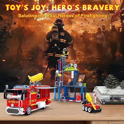 Sluban City Fire Training Set Fire Rescue Building Set with 4 Fireman Minifigures &amp Fire Truck Compatible with Lego City Fire Station Set Building Toys Gifts for Boys Aged 6-12 585 PCS