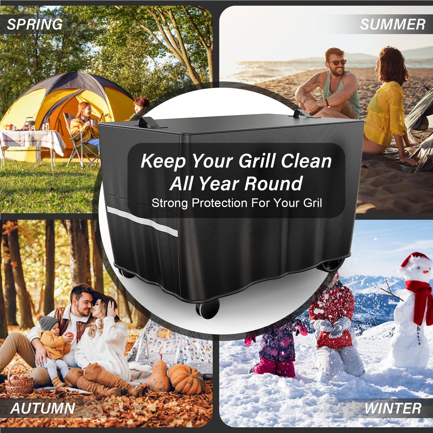 BBQMall Pizza Oven Cart Table Cover, 53 x 26 x 28 in Outdoor Grill Table Cover with 600D Weather-Resistant Fabric and Drawstring, Patio BBQ Prep Table Cover for Rolling Kitchen Cart