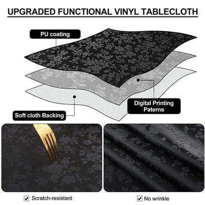 Smiry Rectangle Table Cloth, Waterproof Heavy Duty Vinyl Tablecloths, Wipeable Washable Table Cover for Kitchen and Dining Room (Black, 60" X 140")