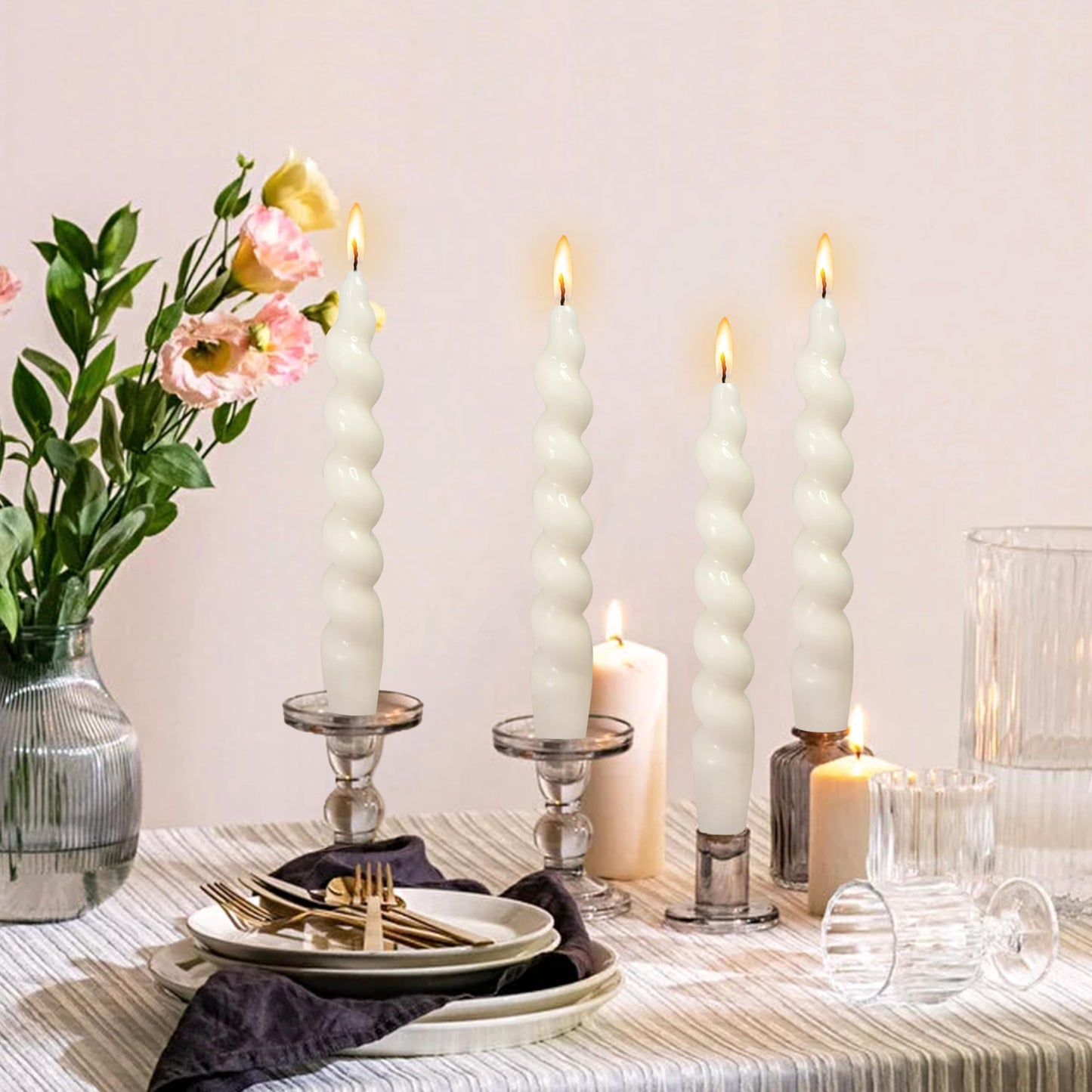Spiral Taper Candles Stick Curve Unscented White Dinner Candle Twisted Candlesticks for Wedding Home Decor Holiday Relaxation Ambiance & Special Occasions