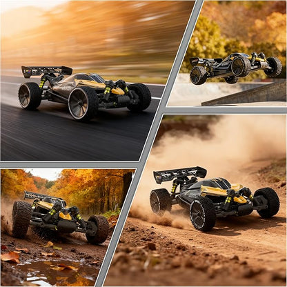RIAARIO 1/10 Brushless RC Cars RTR Beginner MAX 50+ MPH Metal Drivetrain 4WD Waterproof Electronics Carbon Fiber Black Ages 14+