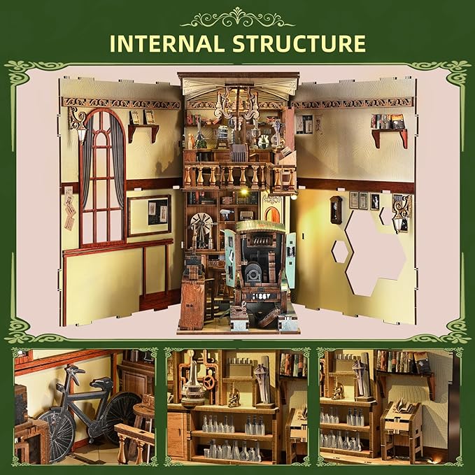 Book Nook Kit DIY Scene Miniature House Kit Tiny House Mini Booknook Craft Bookshelf Decor 3D Puzzles for Adults Gifts for Book Lovers (The Radium Lady)