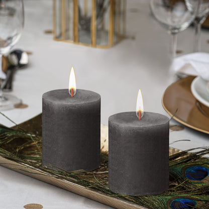 BOLSIUS 4 Pack Black (Stormy Gray) Rustic Pillar Candles - 2.75 X 3.25 Inches - Premium European Quality - Includes Natural Plant-Based Wax - Unscented Dripless Smokeless 35 Hour Spa Décor Candles