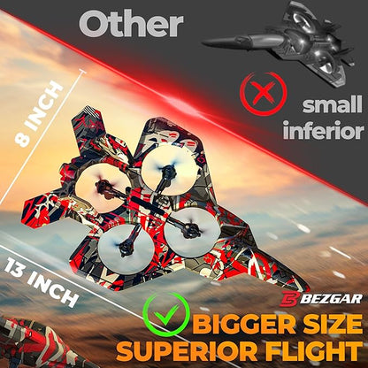 BEZGAR HQ057X RC Fighter Airplane丨Mini Drone Remote Control Jet Plane Stunt Drone for Adults &amp Kids Toy with Light Gift for Kids Beginner Red