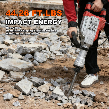 JKCHENPRO Heavy Duty Demolition Jack Hammer – Max 3500W, 1900 BPM Electric Concrete Breaker with 60J Impact Force, Includes 2 Chisels for Trenching, Breaking Holes & Construction Work