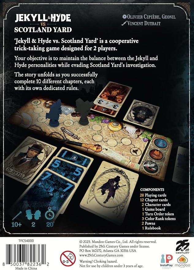 Jekyll &amp Hyde vs. Scotland Yard by 25th Century Games – Cooperative Trick Taking Board &amp Card Game for Two Players – Story Based Gameplay – for Ages 10+ &amp 20 Min Playtime