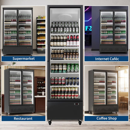 Garvee 13.4 Cu.Ft Commercial Refrigerator, LED Display Merchandiser Fridge with Glass Door for Restaurants, 5 Adjustable Shelves, Black Upright Cooler for Shop, Cafe, Baker, Black