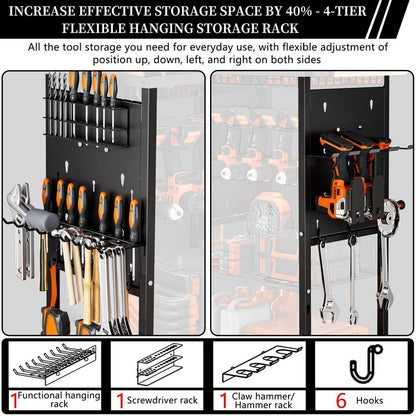 Pure Metal Heavy-Duty Tool Cart, Tool Organizer, 4 Layers + 4 Multifunctional Side Hangers, Integrated Design Power Tool Organizer, Practical Gift for Men, Husbands, and Fathers.