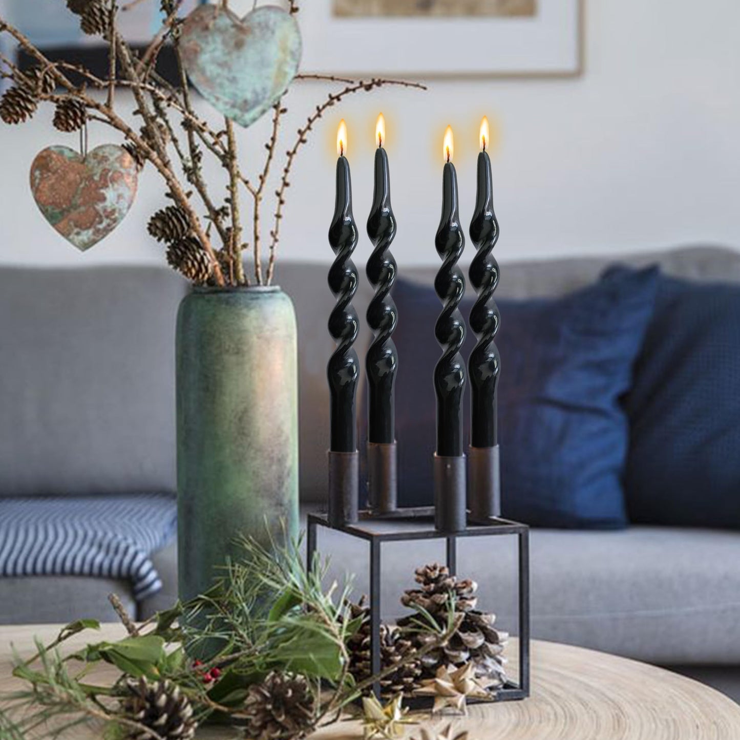 BALEAGCDL Twisted Taper Candle Black Spiral Candlesticks 10 Inch Unscented Handmade Smokeless Dinner Candles Set for Holiday Wedding Party Gift Home Decoration