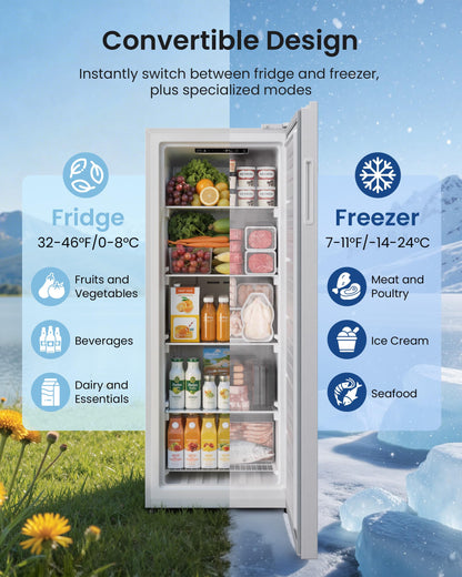 ICEVIVAL Upright Freezer, 11.0 Cu. Ft, Commercial Certified, Convertible 4-in-1 Refrigerator/Freezer, Garage Ready Stand Up Freezer, Freestanding Design for Home Kitchen Basement
