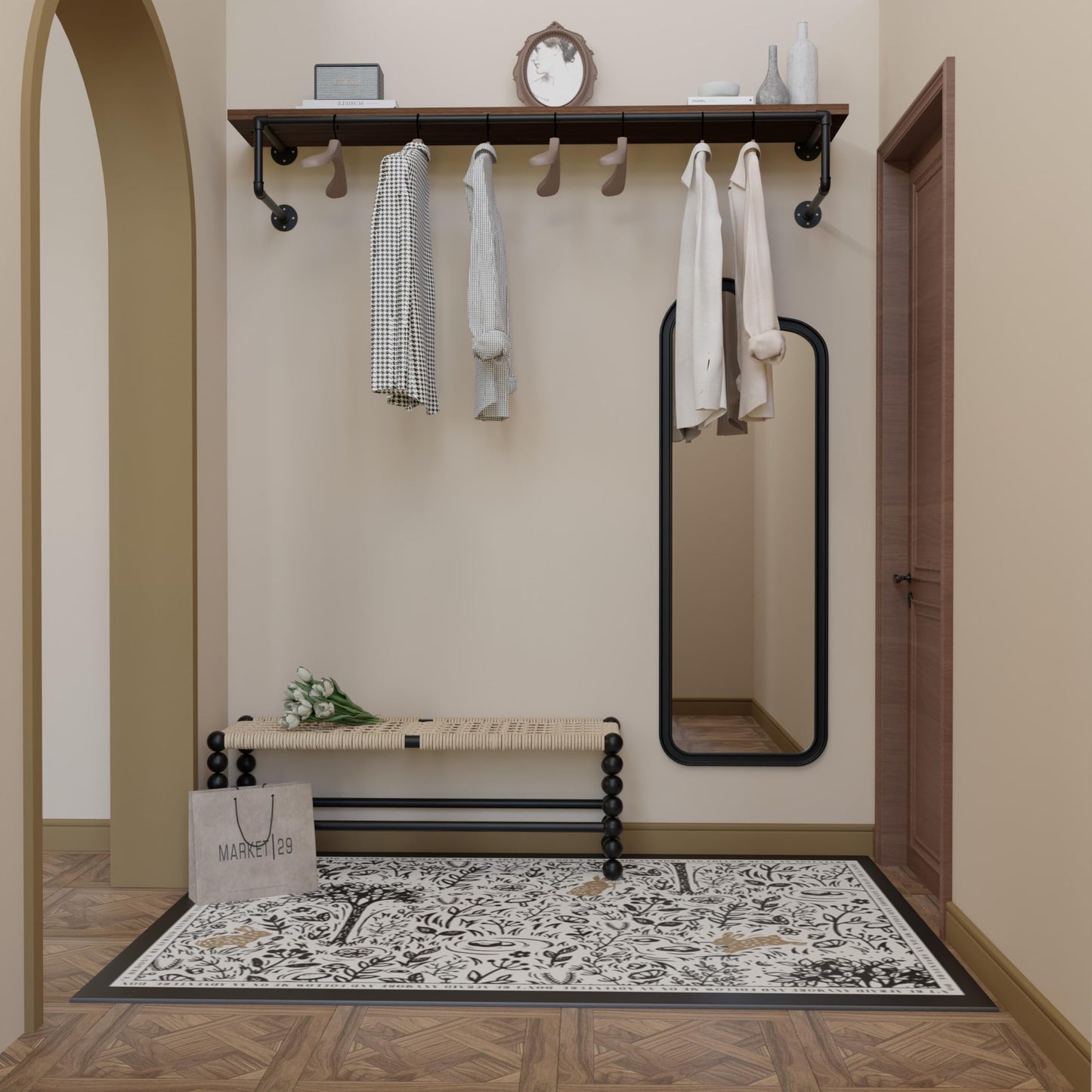 TEDIDUWA Clothes Rack 60in, Wall Mounted Garment Racks with Real Walnut Wood Shelf, Heavy Duty Hanging Clothes Rack, Multi-Purpose Hanging Rod, Space-Saving Closet Storage