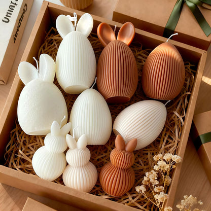 Easter Theme Scented Candle Set,Textured Rabbit & Cracked Egg Soy Wax Floral Decorative Candles,Spring Easter Bunny Home Decor & Holiday Gift Idea