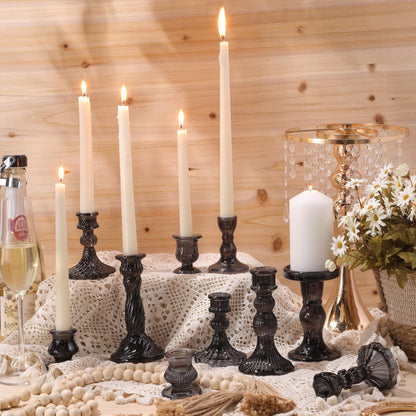 Mumufy 30 Pcs Glass Crystal Taper Candle Holders Clear Glass Candlestick Holder Fit 0.8 Inch Candles Crystal Decorative Candle Stand Centerpiece Table Wedding Dining Party (Black)